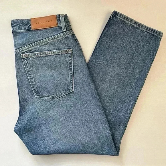 Topshop Editor Jeans High Rise Straight Leg Denim Cropped Button Fly Blue 26 - Picture 15 of 16
